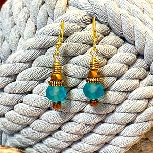 Aqua and Amber glass drop Earrings